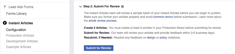 submit instant articles for review